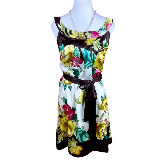 Geisha Dresses & Skirts - Geisha Dress Silk Floral Brown Yellow Multi (S)